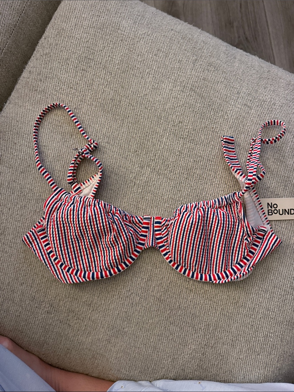 No Boundaries Red, White & Blue Striped Underwire Bikini Top